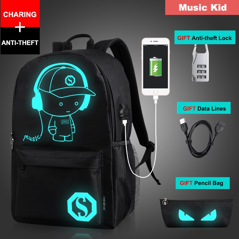 Student School Backpack Anime Luminous USB Charge Laptop Computer Backpack For Teenager Anti-theft Boys School Bag