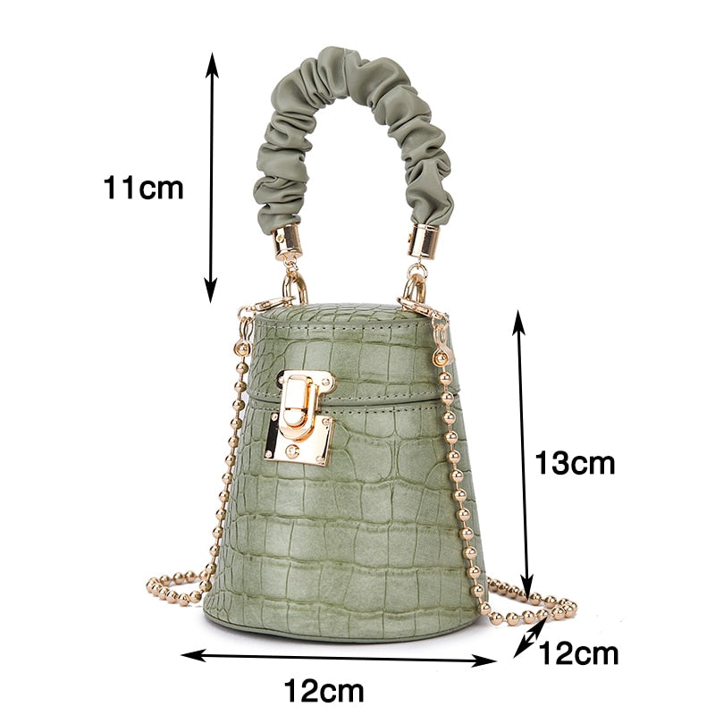 Pu Leather Bucket Bag Small Crossbody Bag Fashion Shoulder Chain Bag