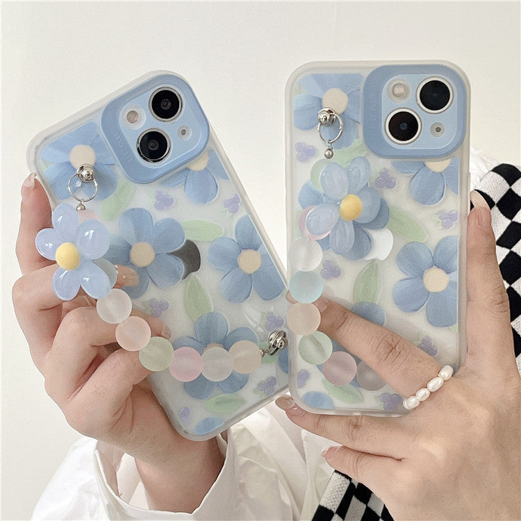 Blue Three-Dimensional Flower Suitable For Apple iPhone 12promax Mobile Phone Case Fine Hole All-Inclusive iPhone11/13 Soft