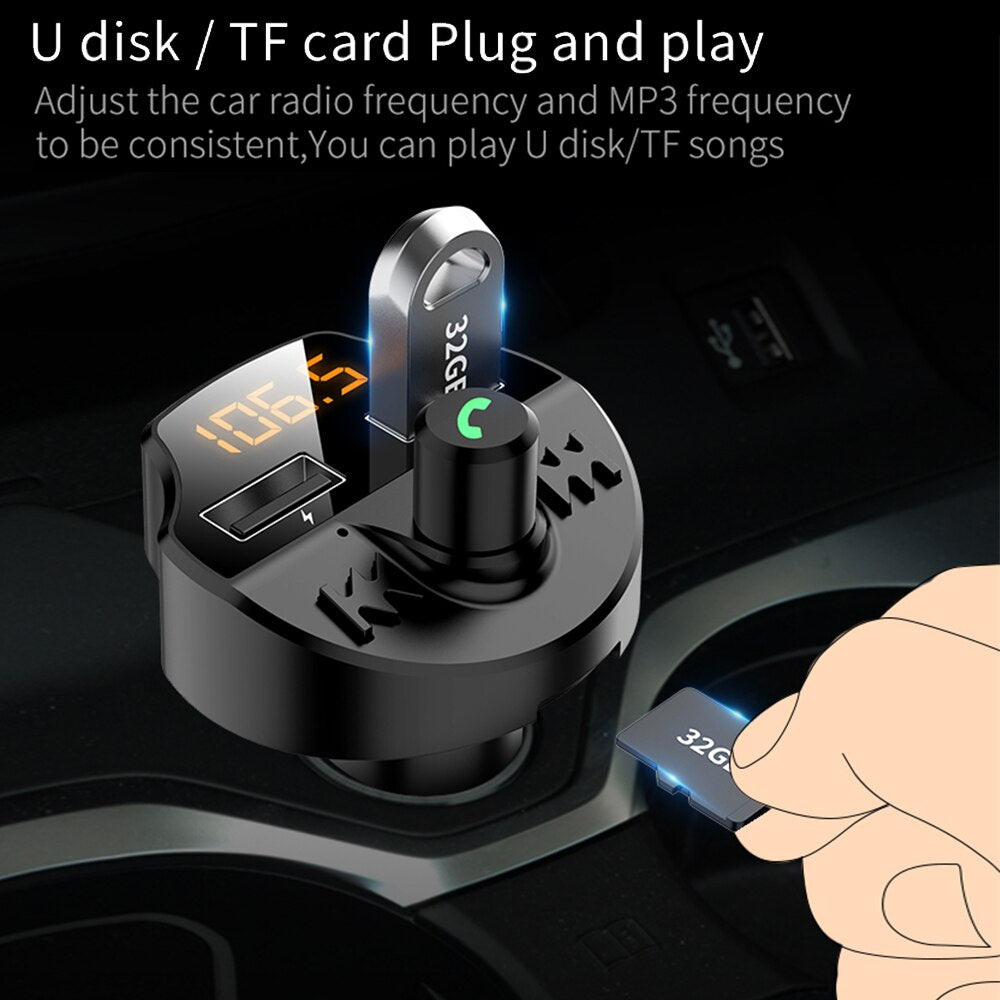 Car Fm Transmitter Bluetooth 5.0 Car Mp3 Player Modulator Adapter Battery Voltage TF Card Hands-free Dual USB Smart Chip T66