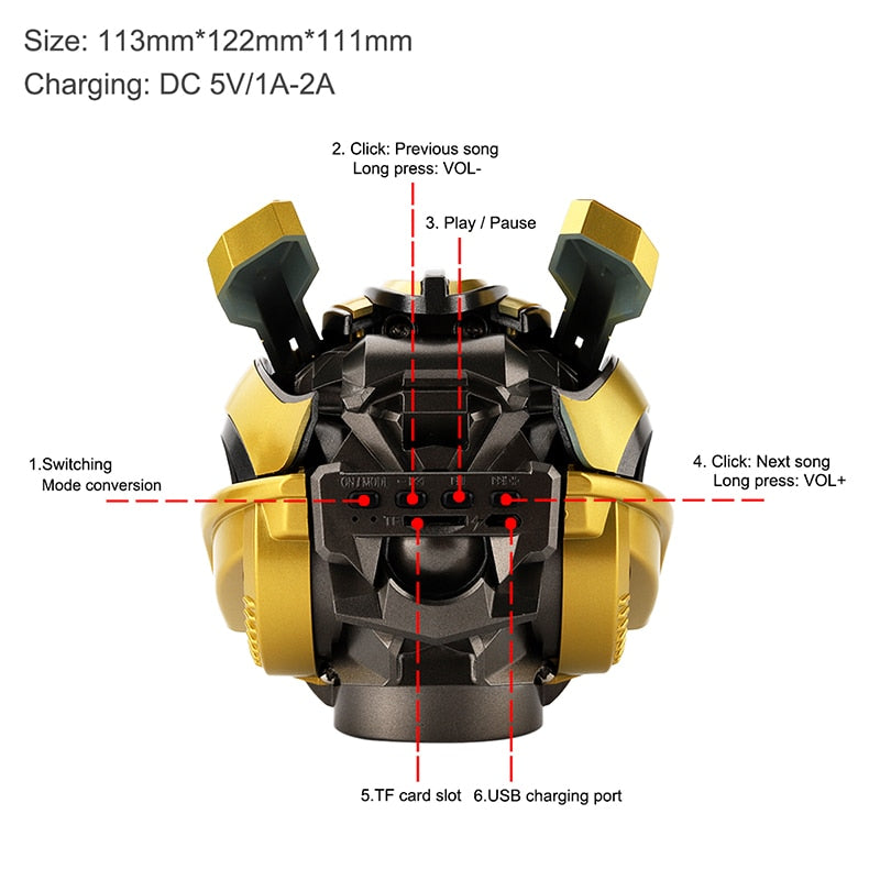Transformers Bumblebee Helmet Wireless Bluetooth 5.0 Speaker With Fm Radio Support Usb Mp3 TF for Kids