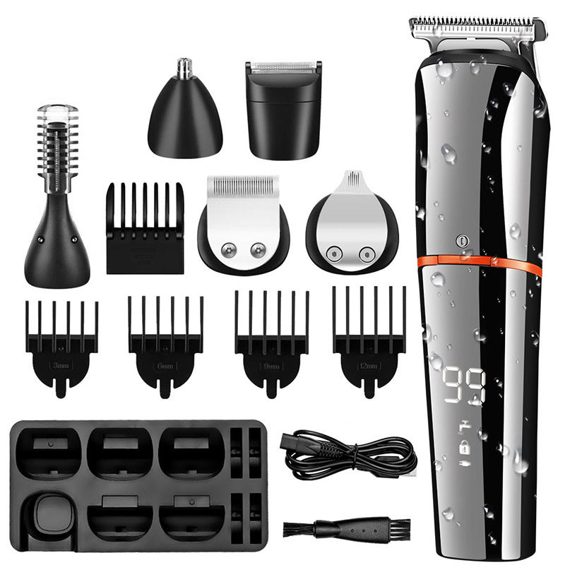 New 6 in 1 Multifunctional Hair Clippers Electric Hair Clippers Rechargeable Water Wash LCD Digital Display Haircutting Set