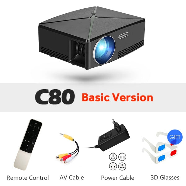 AUN MINI Projector C80 UP, 1280x720 Resolution, Android WIFI Proyector, LED Portable HD Beamer for Home Cinema, Optional C80