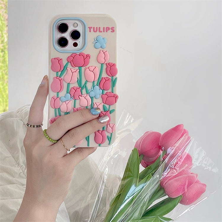 Tulip Butterfly Bush Apple 13 Applicable iPhone11/13promax Phone Case