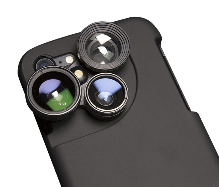 4 in 1 Mobile Phone Lensese Cases Full Coverage For iPhone X 8 7 6S 6 Plus Wide Angle Macro Fisheye Phone Lenses Black Case