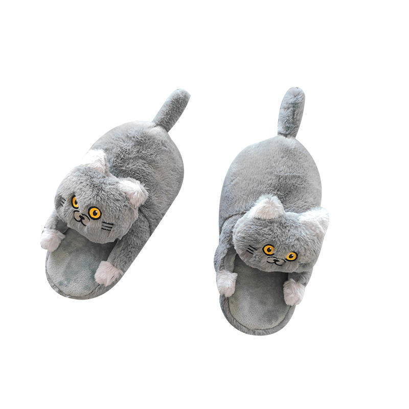 Cute Pet Plush Cat Slipper Autumn and Winter Puddle Cat Sense Blue Cat Cotton Slippers Warm Dew and Cat Doll