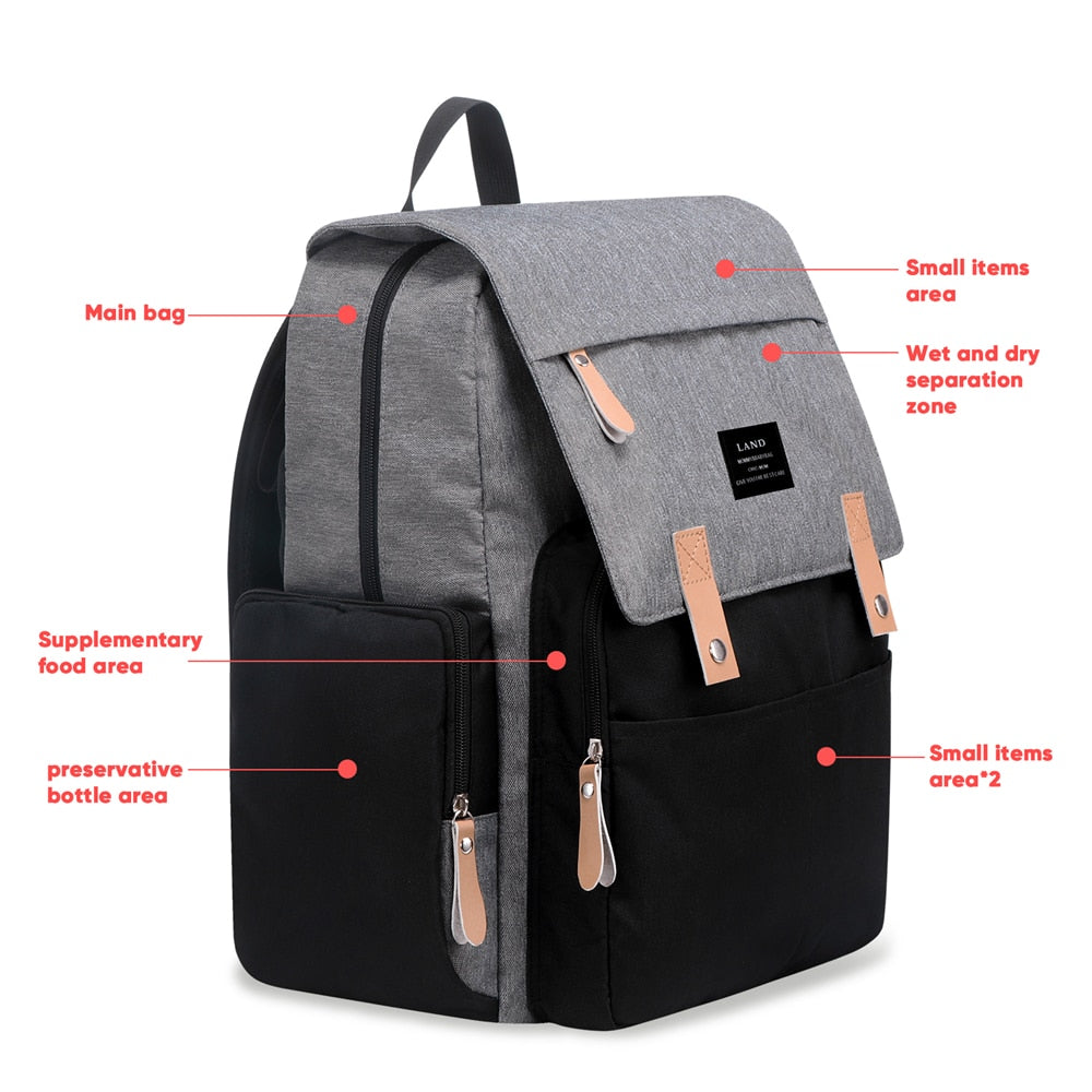 Land Large Capacity Diaper Bag Fashion Travel Backpack for Mom and Dad Solid Mummy Bags Stroller Organizer Bag for Baby Care