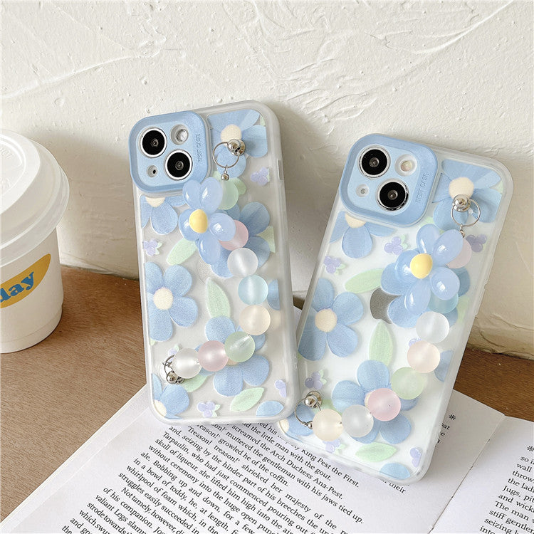 Blue Three-Dimensional Flower Suitable For Apple iPhone 12promax Mobile Phone Case Fine Hole All-Inclusive iPhone11/13 Soft