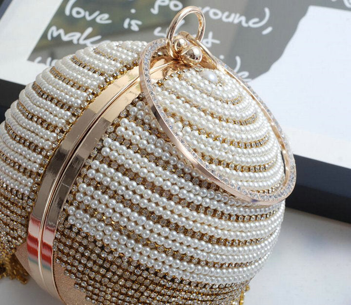 Diamond Tassel Pearl Beaded Clutch Bags Women Handbag Luxury Full Pearl Wedding Party Bags