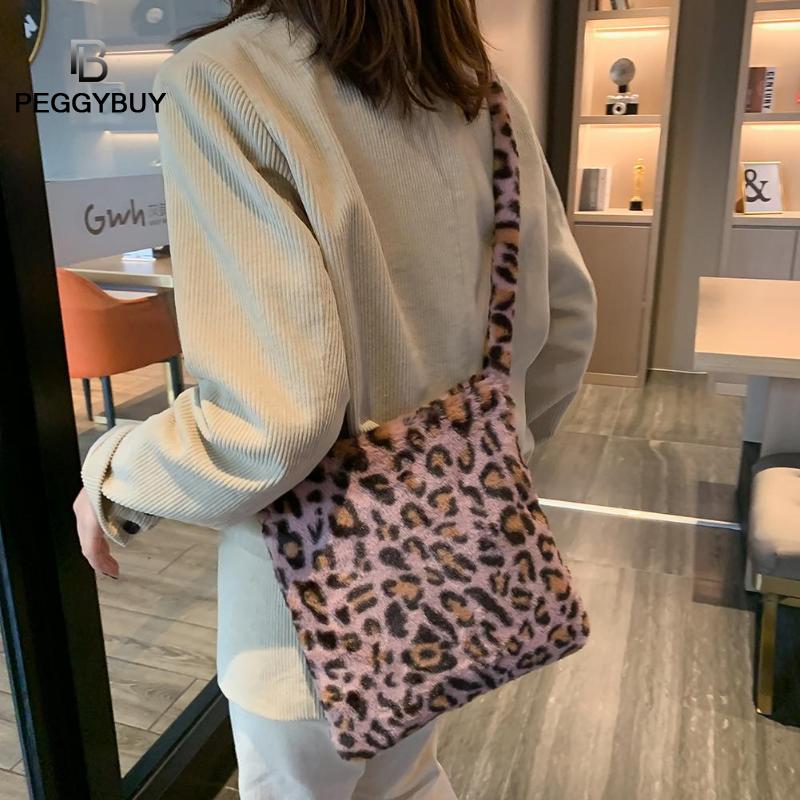 Leopard Plush Shoulder Bags for Women's Autumn And Winter Fashion ladies Vintage Handbags women Large Capacity Messenger Bag