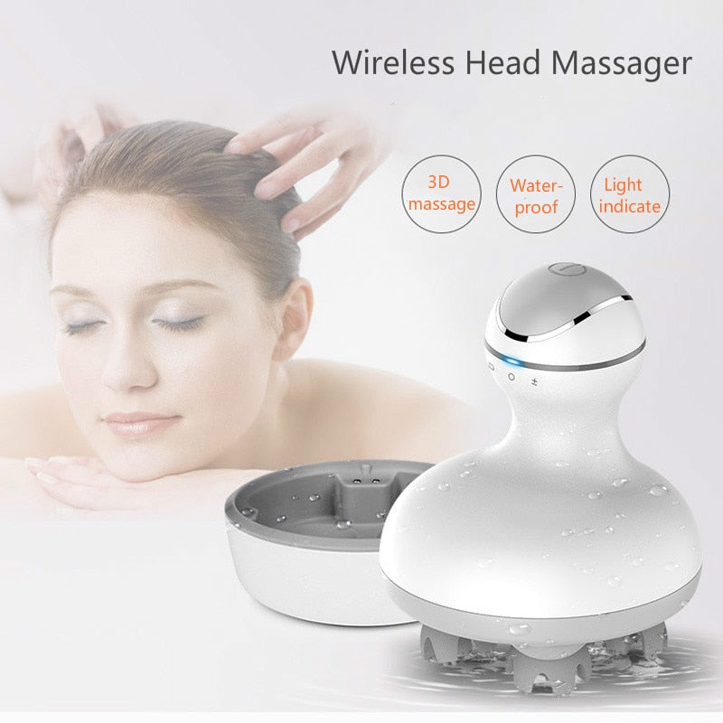 New 3D Waterproof Electric Head Massager Wireless Scalp Massage Promote Hair Growth Body Deep Tissue Kneading Vibrating