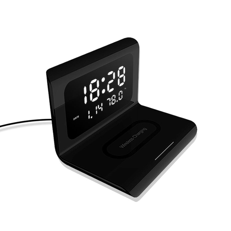 10W Qi Wireless Charger Wireless Charging Pad Thermometer Calendar Clock Fast Charge Cargador Inalambrico For Iphone Samsung