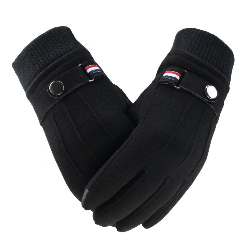 Men's Winter Gloves Suede Warm Split Finger Gloves Outdoor Sport Driving Buckle Design Male Touch Screen Mittens