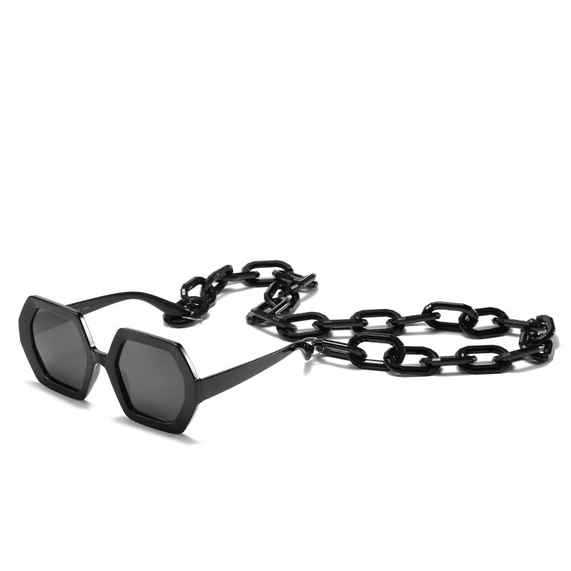 Fashion Oversized Polygon Sunglasses Women Brand Designer Chain Sun Glasses Female Color Shades Come with Chain