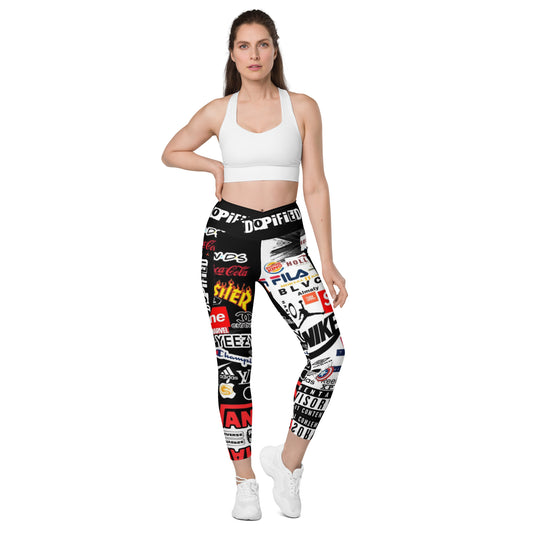 Luxury Remix Brandz & DOPiFiED Crossover leggings with pockets