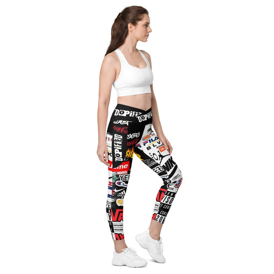 Luxury Remix Brandz & DOPiFiED Crossover leggings with pockets