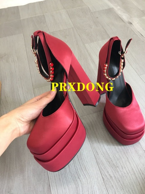 New Brand Women Sandals Summer Shoes Sexy Thick High Heels Platform Black Red Yellow Dress Party Wedding Shoes Woman Pumps