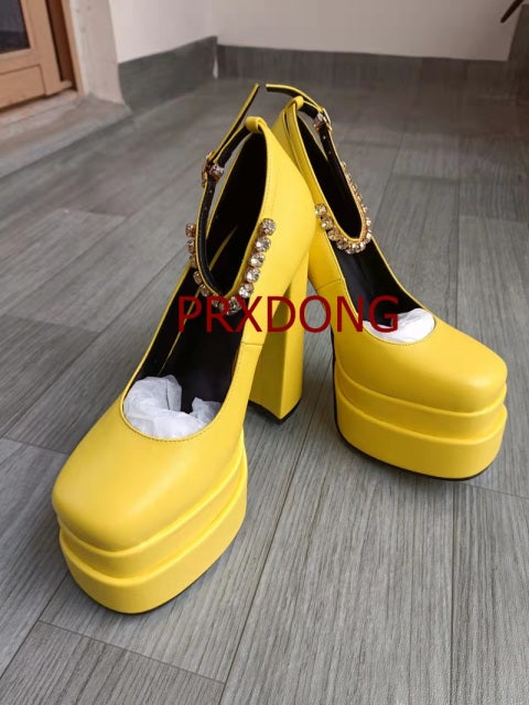 New Brand Women Sandals Summer Shoes Sexy Thick High Heels Platform Black Red Yellow Dress Party Wedding Shoes Woman Pumps