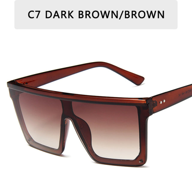 Vintage Male Flat Top Sunglasses Men Brand Black Square Shades UV400 Gradient Sun Glasses For Men Cool One Piece Designer
