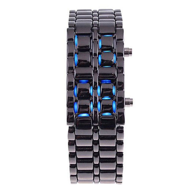 Fashion Black Full Metal Digital Lava Wrist Watch Men Red/Blue LED Display Men&#39;s Watches Gifts for Male Boy Sport Creative Clock